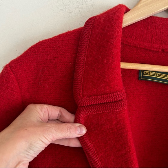 Geiger Vintage Red Boiled Wool Button Jacket Women's Size 8 - Picture 2 of 16